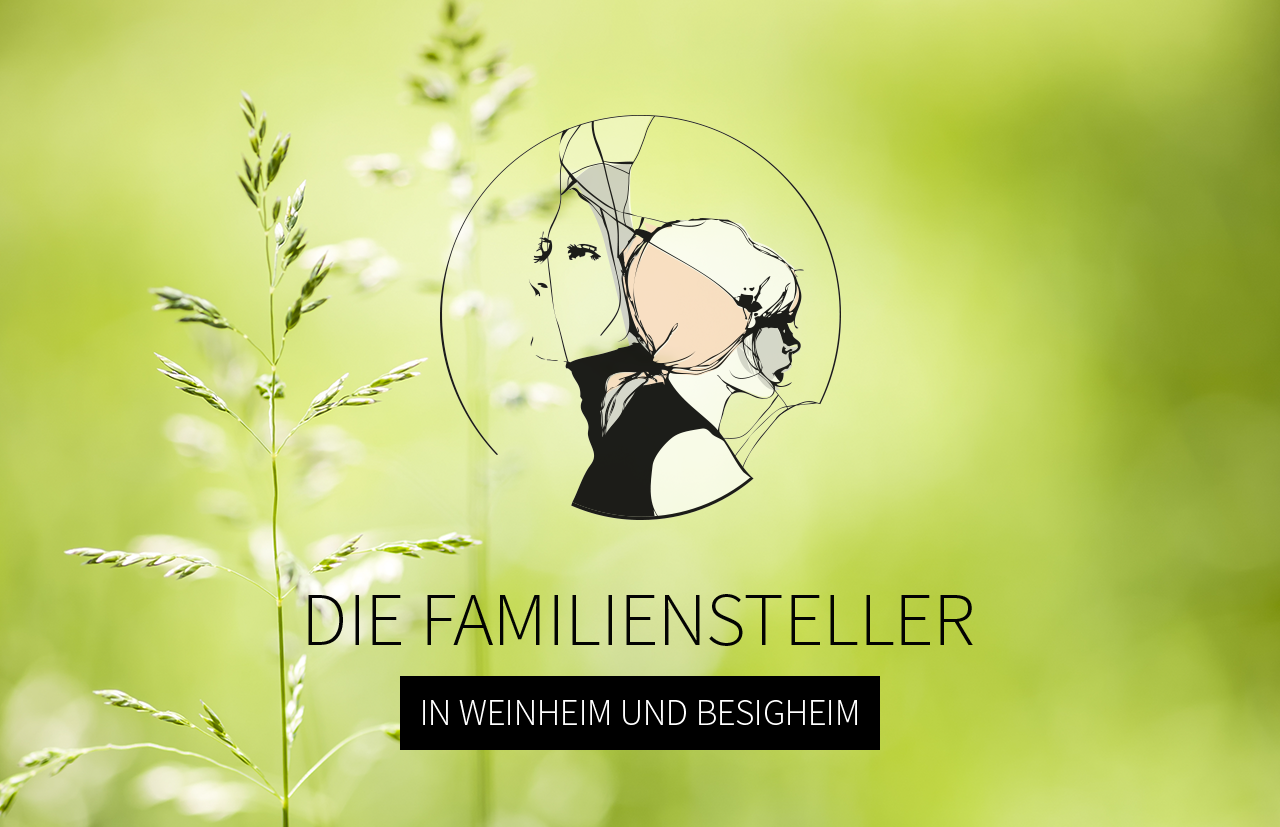 Logo der Familiensteller auf einem Bild mit gruenem Gras